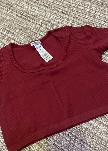Bordo Kısa Kollu Crop Top - Görsel 2