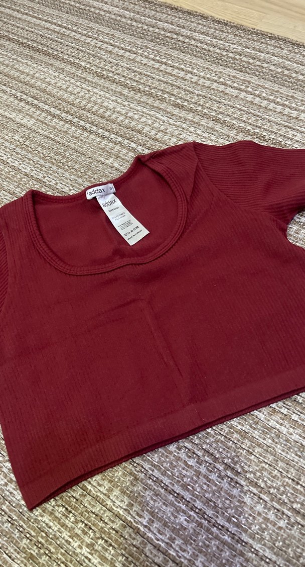 Bordo Kısa Kollu Crop Top - Görsel 2