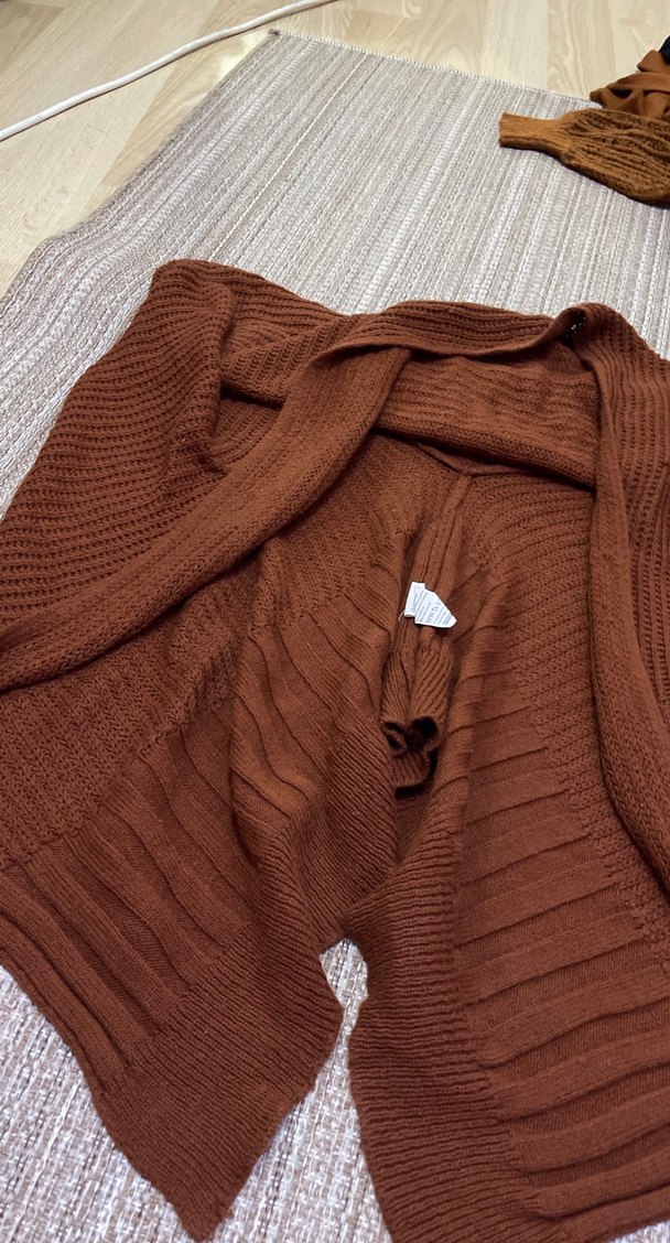 Bohem Tarzı Rahat Kahverengi Triko Hırka - Görsel 2