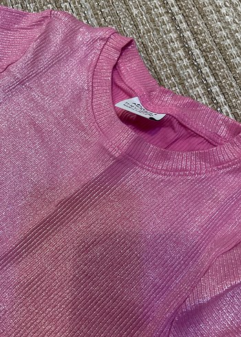 Kız Çocuk Parlak Kısa Kollu Fırfırlı Tişört - Görsel 3