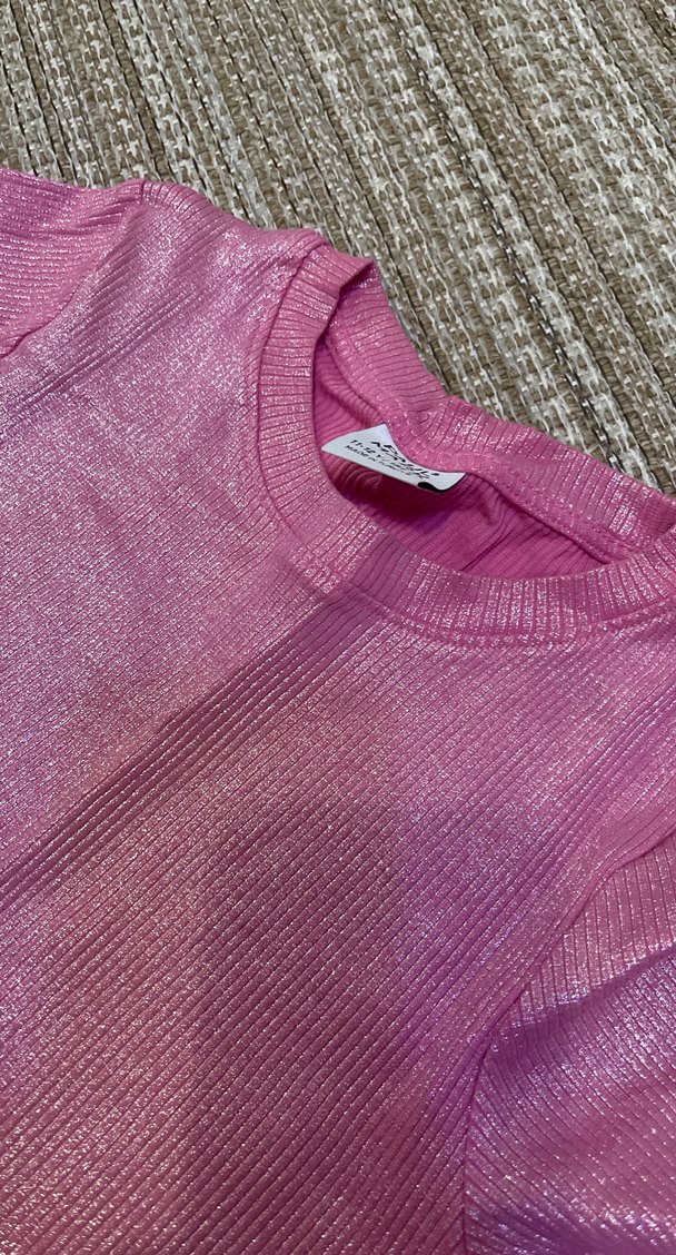 Kız Çocuk Parlak Kısa Kollu Fırfırlı Tişört - Görsel 3