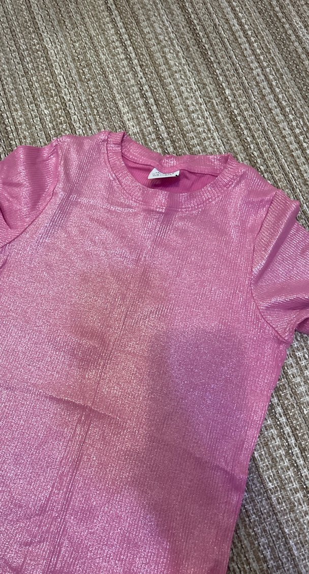 Kız Çocuk Parlak Kısa Kollu Fırfırlı Tişört - Görsel 2