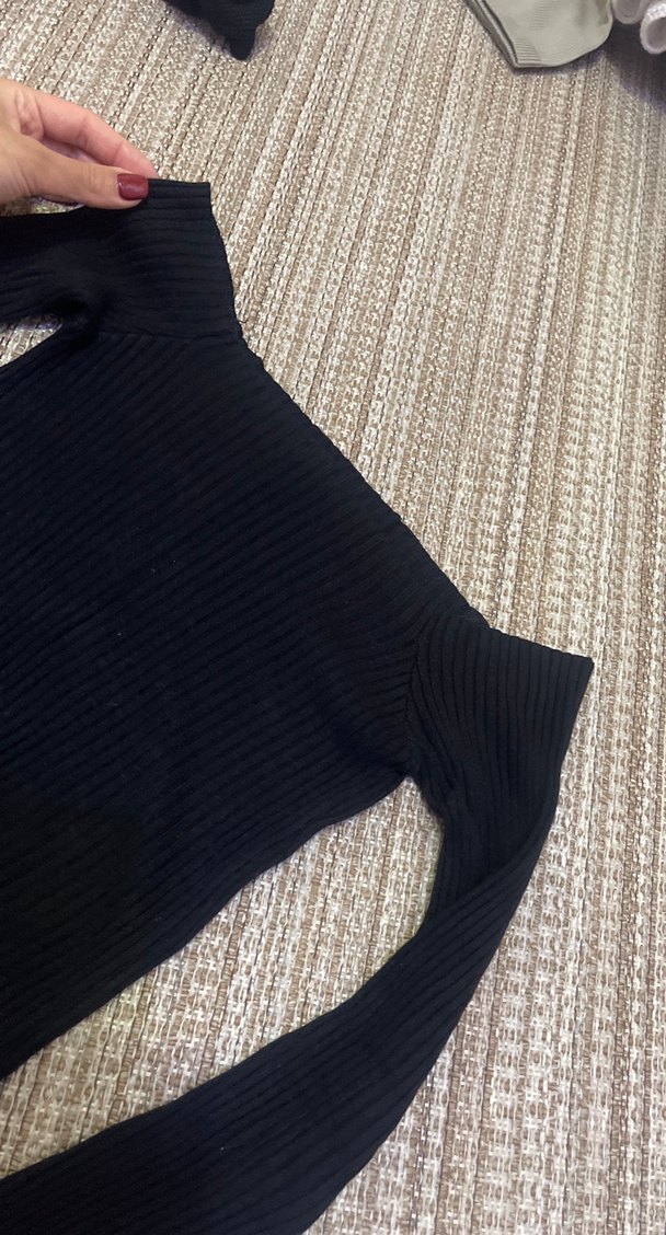 Siyah Boğazlı Fit Triko Kadın Kazak - Görsel 3