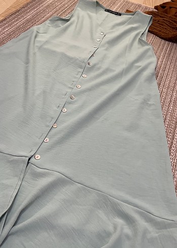 Düğmeli Keten Uzun Hamile Tuniği - Görsel 2