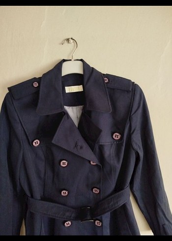 Düğmeli Lacivert Midi Kadın Trençkot - Görsel 3