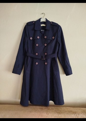 Düğmeli Lacivert Midi Kadın Trençkot - Görsel 2