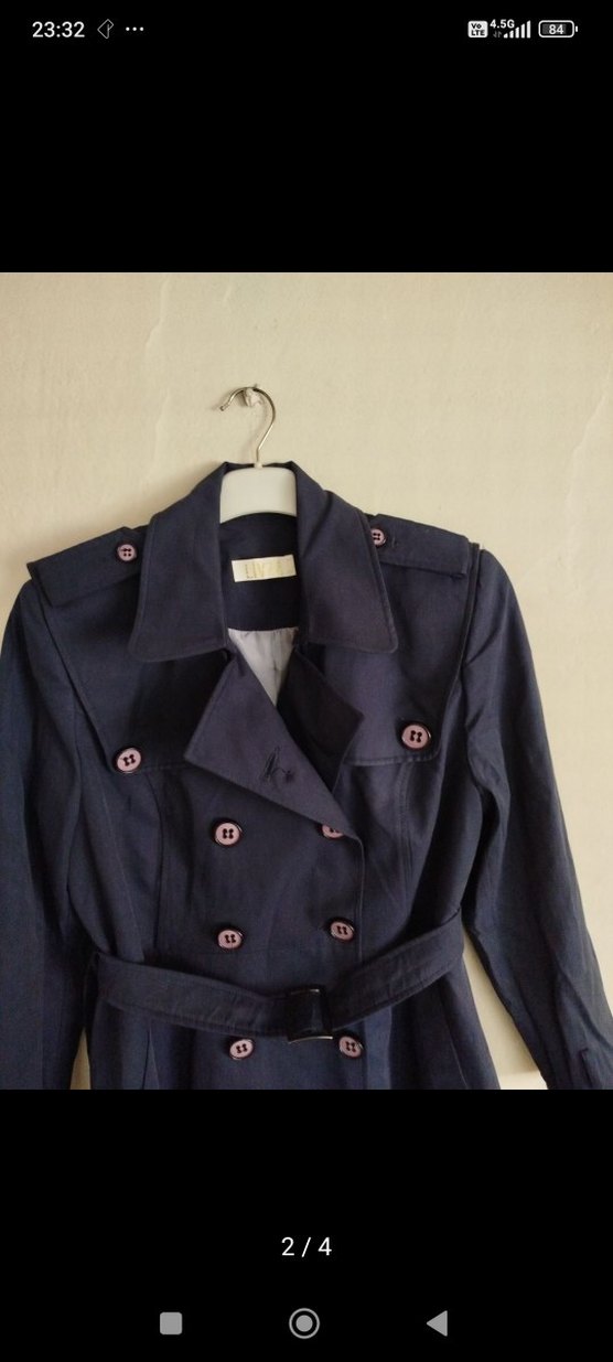 Düğmeli Lacivert Midi Kadın Trençkot - Görsel 3