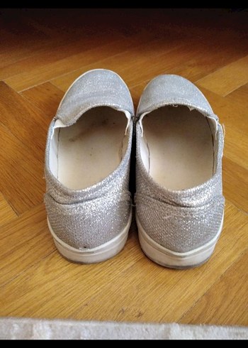 Kız Çocuk Simli Bej Keten Loafer - Görsel 2