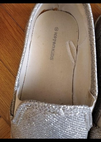 Kız Çocuk Simli Bej Keten Loafer - Görsel 4