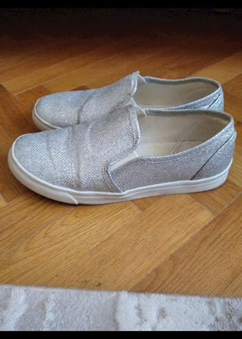 Kız Çocuk Simli Bej Keten Loafer - Görsel 3