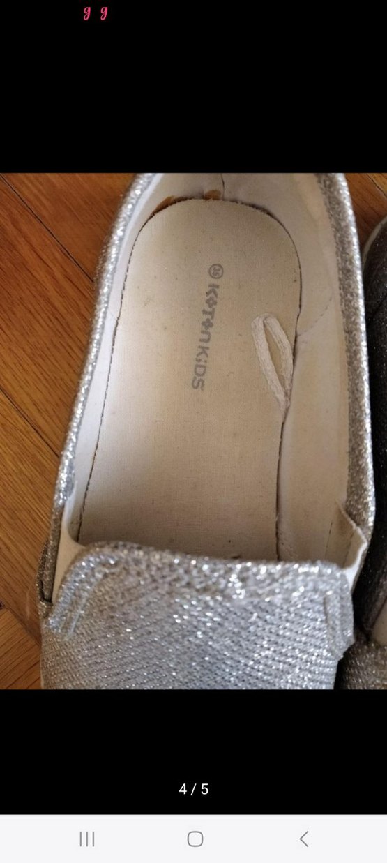 Kız Çocuk Simli Bej Keten Loafer - Görsel 4