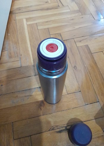 Mavi Kapaklı Gri Çelik Termos - Görsel 3