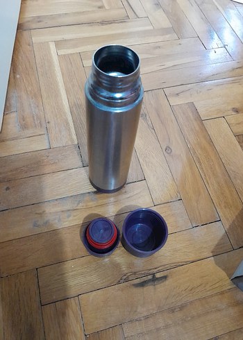 Mavi Kapaklı Gri Çelik Termos - Görsel 4