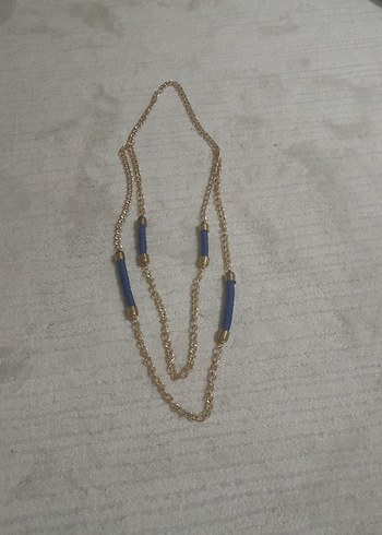 Uzun Zincir Detaylı Mavi Bohem Kadın Kolye - Görsel 4
