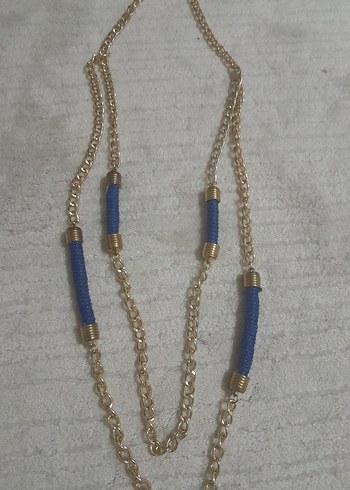 Uzun Zincir Detaylı Mavi Bohem Kadın Kolye - Görsel 3