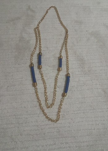 Uzun Zincir Detaylı Mavi Bohem Kadın Kolye - Görsel 2
