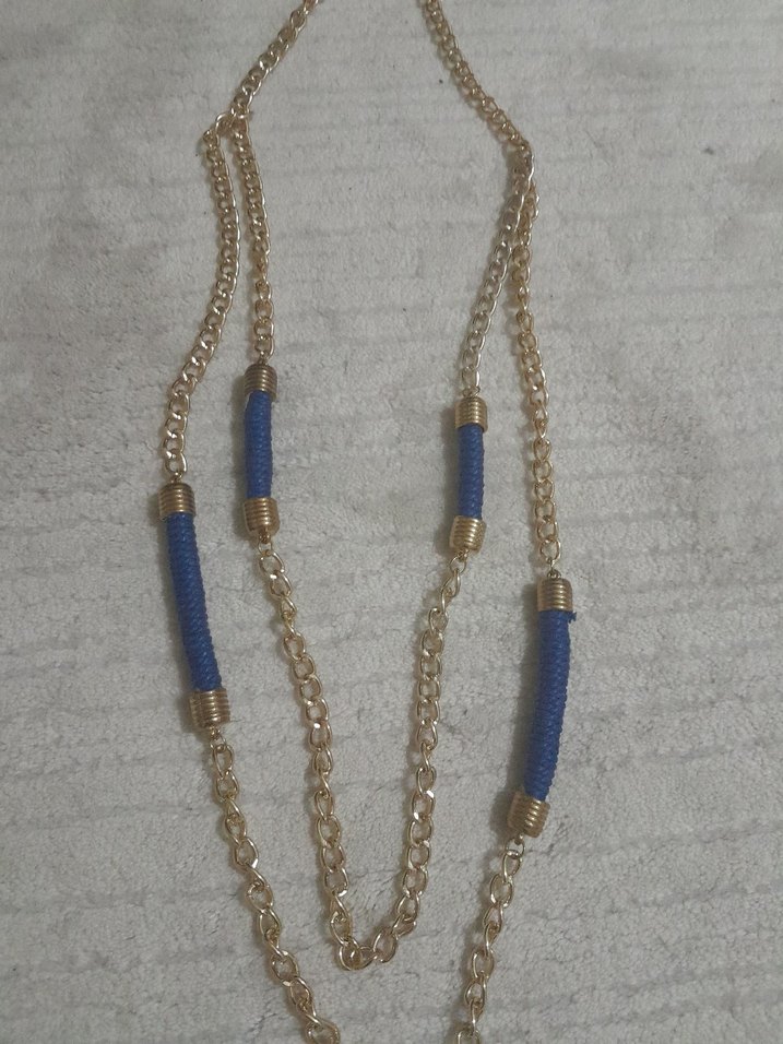 Uzun Zincir Detaylı Mavi Bohem Kadın Kolye - Görsel 3