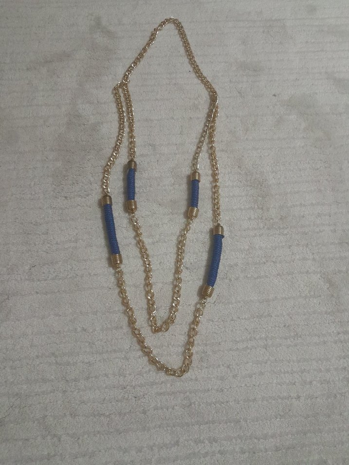 Uzun Zincir Detaylı Mavi Bohem Kadın Kolye - Görsel 2