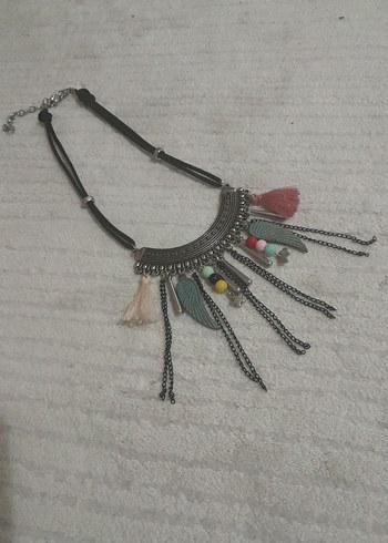 Uzun Püsküllü Çok Renkli Bohem Kadın Kolye - Görsel 4