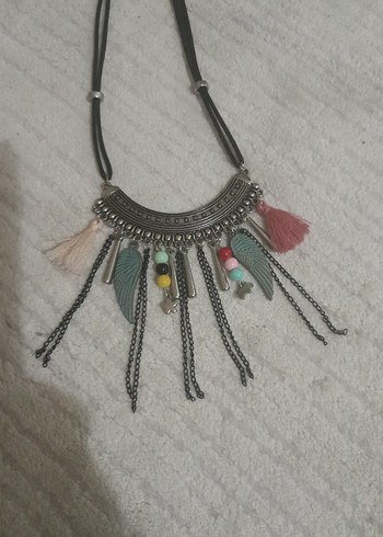 Uzun Püsküllü Çok Renkli Bohem Kadın Kolye - Görsel 2