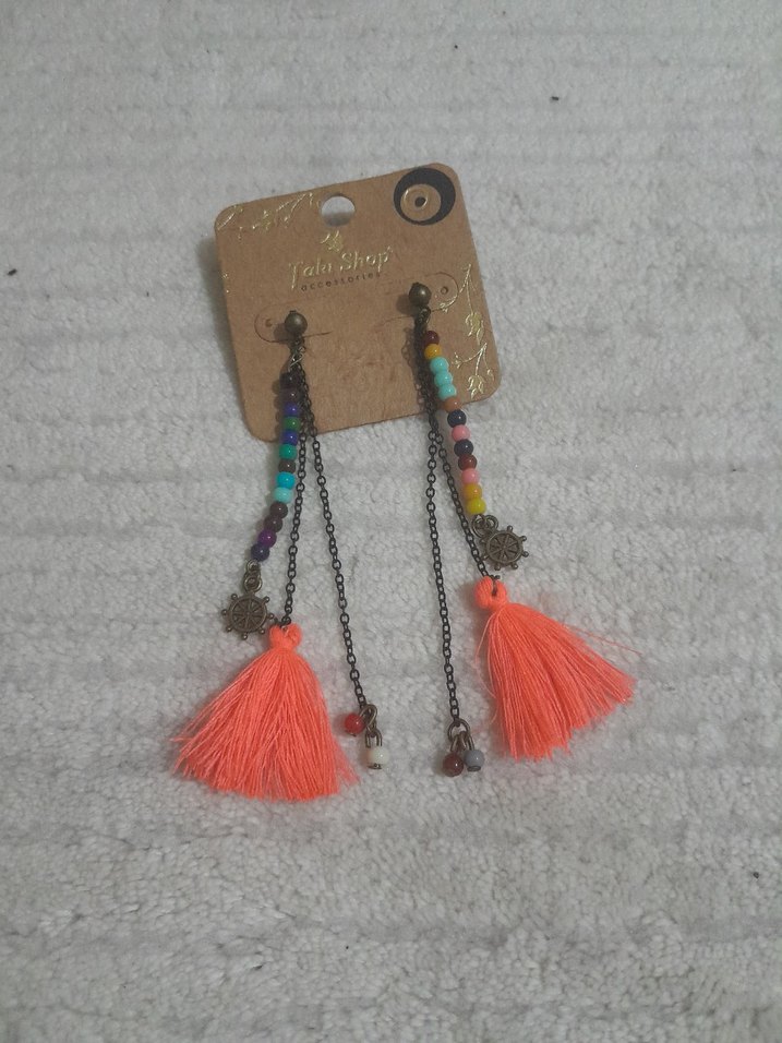 Renkli Püsküllü Uzun Bohem Küpe - Görsel 2