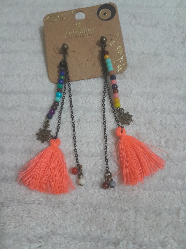 Renkli Püsküllü Uzun Bohem Küpe - Görsel 3