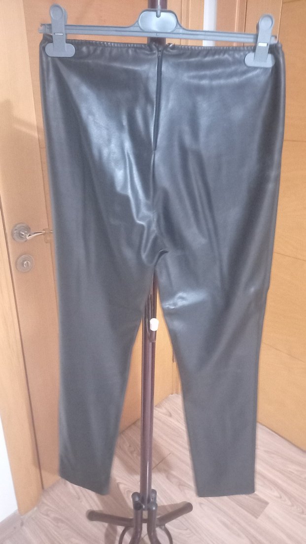 Düğmeli siyah Deri Kadın Pantolon - Görsel 5