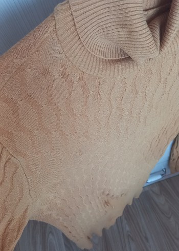 Bej Kadın Balıkçı Yaka Örgü Kazak defolu - Görsel 3