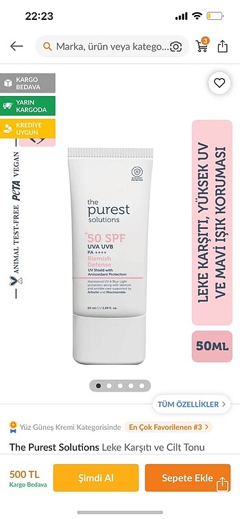 The purest renkli güneş kremi