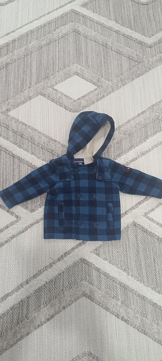 Kapüşonlu Mavi Kareli Erkek Çocuk Ceketi - Görsel 2