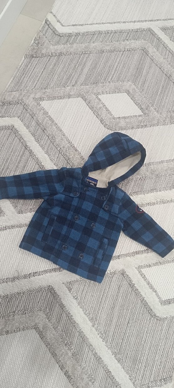 Kapüşonlu Mavi Kareli Erkek Çocuk Ceketi - Görsel 3