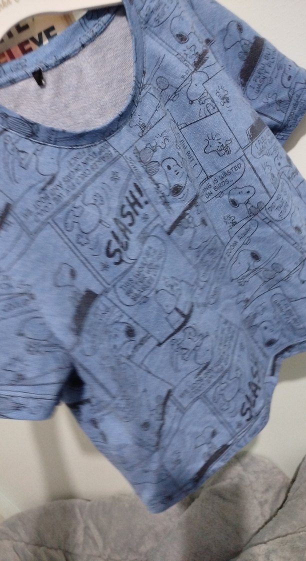 Kız Çocuk Baskılı Denim Kısa Kollu Tişört - Görsel 2