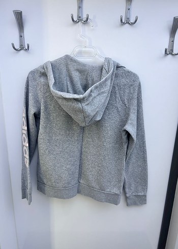 Gri Kapüşonlu Fermuarlı Sweatshirt - Görsel 4