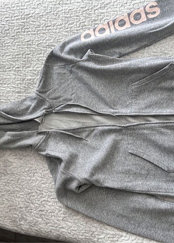 Gri Kapüşonlu Fermuarlı Sweatshirt - Görsel 2