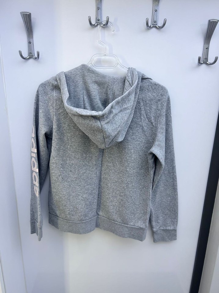 Gri Kapüşonlu Fermuarlı Sweatshirt - Görsel 4