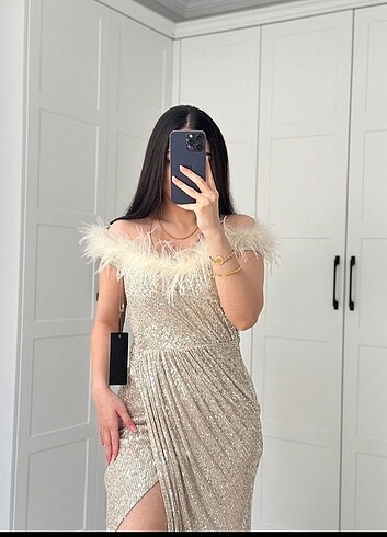 Bej gold payet abiye