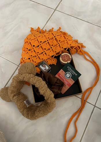 Accessorize  Turuncu Orgu Bandana Bej Pelus Aksesuar Seti