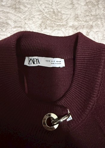 Zara Zara Bordo Düğmeli Midi Kadın Pelerin
