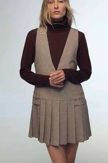 Zara Ekoseli Panel Elbise