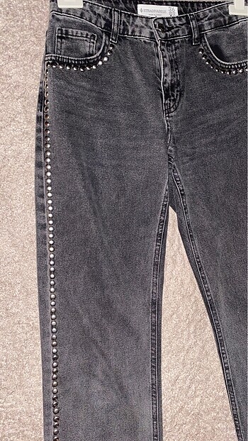 s Beden gri Renk Stradivarius Zımbalı Jean