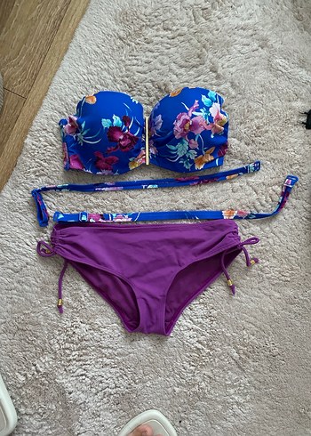 s Beden mor Renk Bohem Mor Desenli Ayarlanabilir Bikini