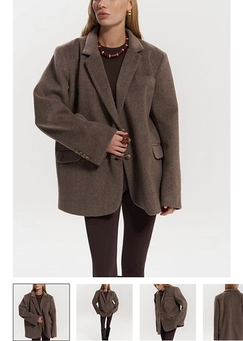 Diğer Oversize Kahverengi Yun Blazer Ceket