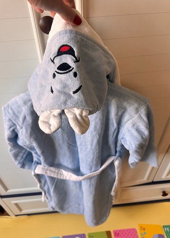 Kapüşonlu Erkek Çocuk Bornoz - Mavi - Görsel 4