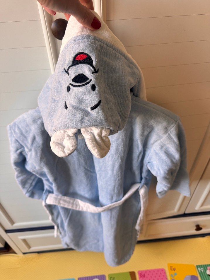 Kapüşonlu Erkek Çocuk Bornoz - Mavi - Görsel 4