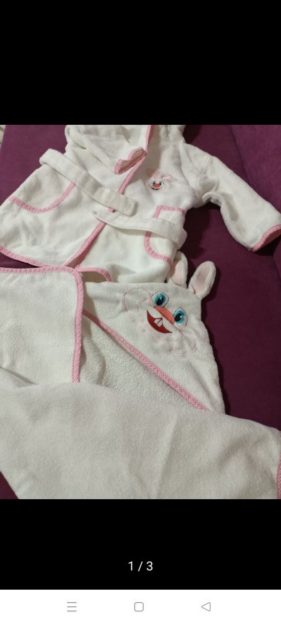 Nakışlı Beyaz Kız Çocuk Bornoz ve Havlu Seti - Görsel 3