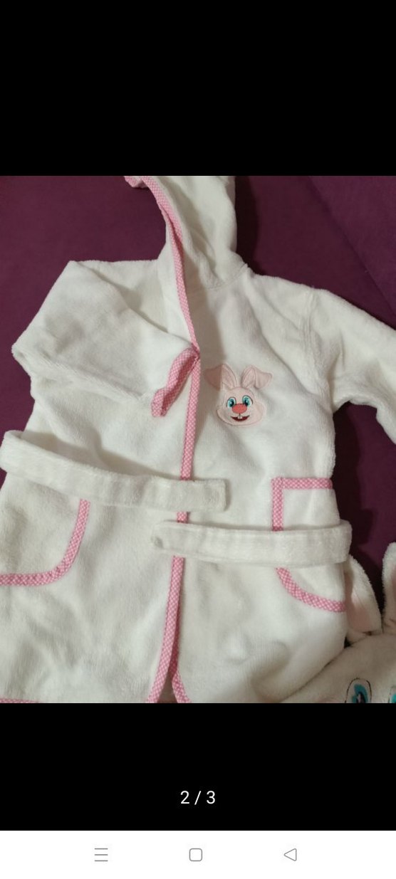 Nakışlı Beyaz Kız Çocuk Bornoz ve Havlu Seti - Görsel 2