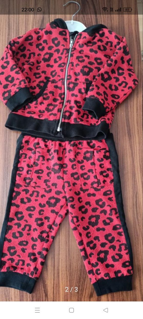 Kız Çocuk Leopar Desenli Kırmızı Eşofman Takımı - Görsel 2