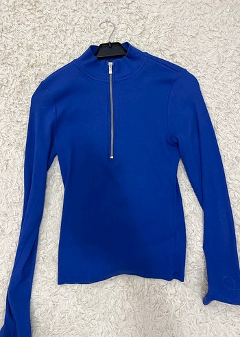 Oxxo Uzun Kollu Yarım Fermuarlı Mavi Kadın Kazak - Görsel 2