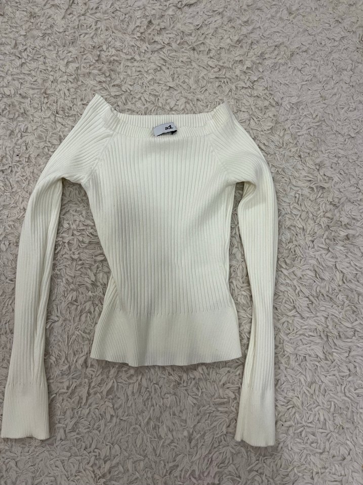 ADL Beyaz Fitilli Triko Kadın Kazak - Görsel 2