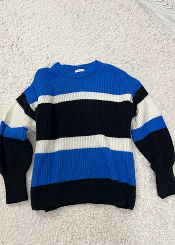 Oxxo Mavi Siyah Çizgili Kadın Triko Kazak - Görsel 2